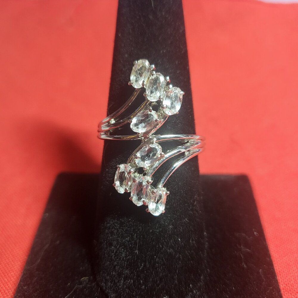 White Topaz Stainless Steel Bypass Ring